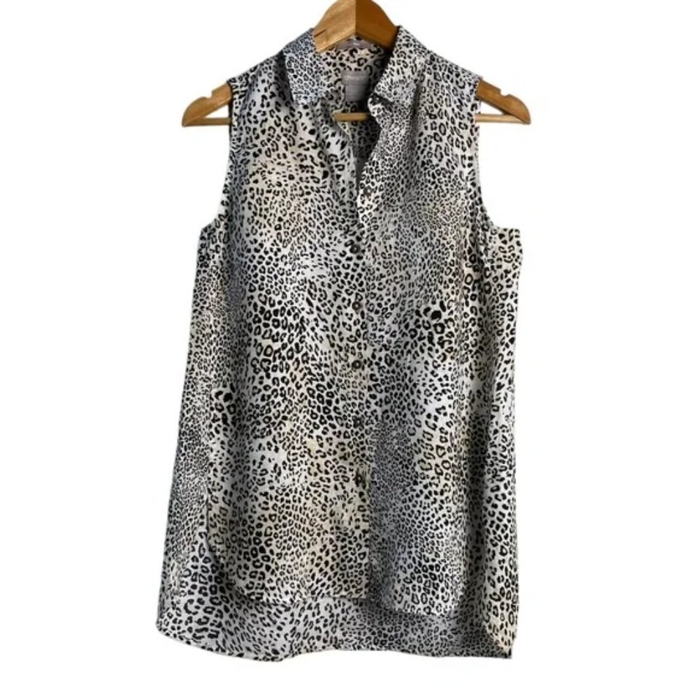 Chicos Leopard Print Sleeveless Tunic Women 2 L 12 Tan Black Excellent Animal